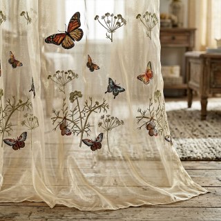 Butterfly Garden Floral Embroidered Organza Voile Curtain