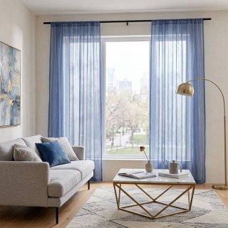 Paris Cascade Shimmering Striped Blue Voile Curtain 3