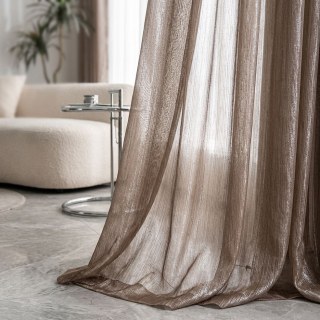 Paris Cascade Shimmering Striped Dark Brown Sheer Voile Curtain