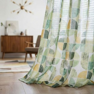 Vigour Multi Colour Mid Century Modern Green Geometric Voile Curtains