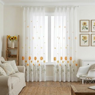 Yellow Sunflower and Butterfly Embroidered Sheer Voile Curtain 2