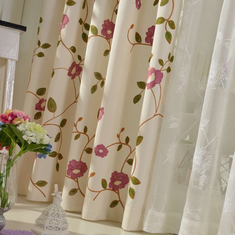 Floral Journey Pink Embroidered Curtain 1