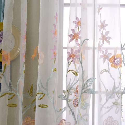 Fragrance Blue Branch Embroidered Sheer Curtain 1