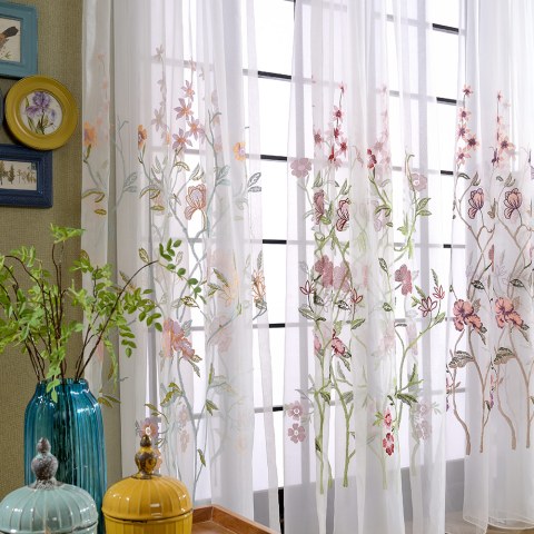 Fragrance Green Branch Embroidered Sheer Curtain 1