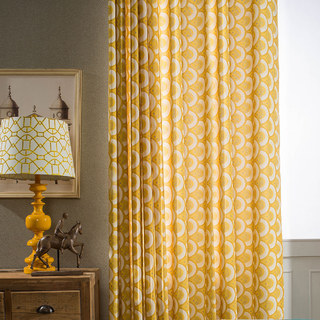 Hello Sunshine Modern Art Deco Yellow Floral Curtain 1