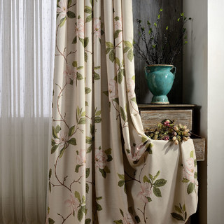 Smell The Magnolias Pastel Pink Floral Curtain 3