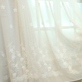 Touch Of Grace Embroidered White Flower Sheer Curtain