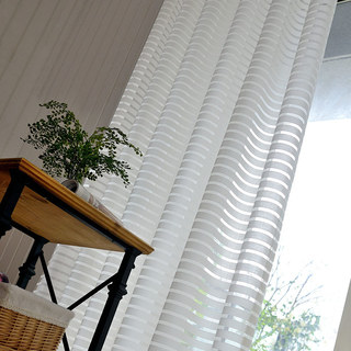 Distinct Horizontal Striped White Sheer Curtain 2