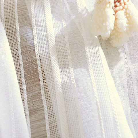 Calming Classic Striped White Linen Sheer Net Curtain 1