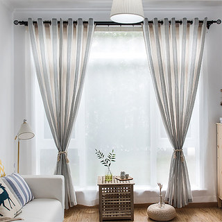 Sunnyside Luxury Linen Light Blue Grey Striped Sheer Curtains 4