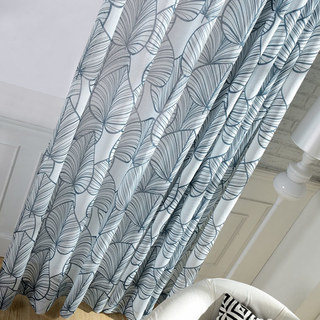 Lush Palm Tree Paradise Navy Semi Sheer Curtain 2