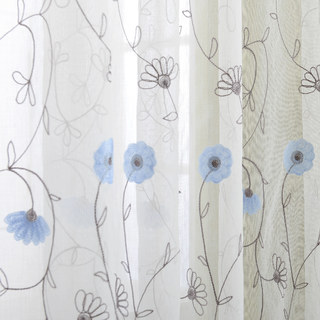 Floral Affairs Sky Blue Flower Embroidered Sheer Curtain 8