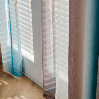Sea Breeze Cocktail Coconut Shell Brown and Seashore Blue Striped Sheer Curtain 2