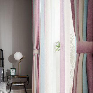 Sea Breeze Cocktail Sea Blue and Tropic Pink Striped Sheer Curtain 4