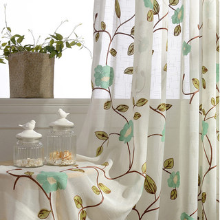 Floral Journey Sage Embroidered Sheer Curtain