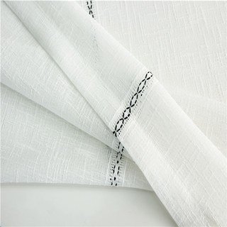 Gracie White Linen Horizontal Band Sheer Curtains