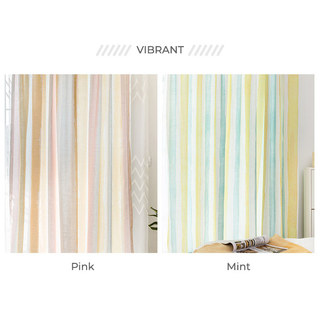 Vibrant Watercolour Mint and Yellow Striped Curtain 2