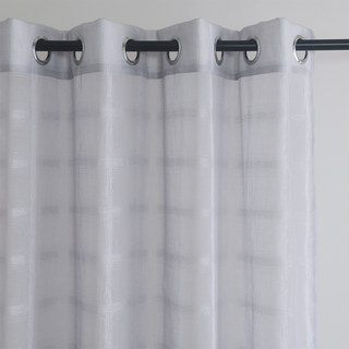Roma Striped Grid Textured Weaves Grey Sheer Curtains