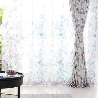 Spring Bloom Pink Floral and Foliage Print Sheer Curtains 2