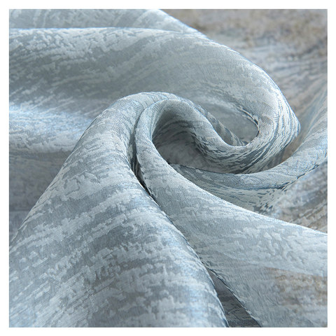 Silk Waterfall Grey Blue Chiffon Sheer Curtain 1
