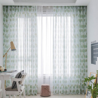 Fern Forest Printed Green Leaf Sheer Curtain 4