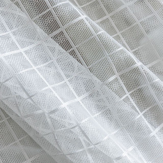 In Grid Jacquard Windowpane Check White Sheer Curtain 4