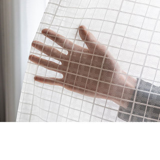 In Grid Jacquard Windowpane Check White Sheer Curtain 6