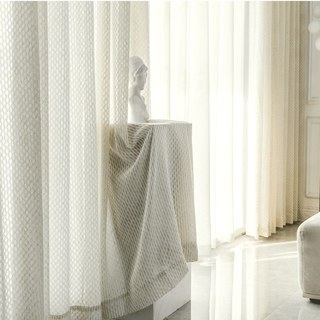 Wave Some Magic Oatmeal Cotton Blend Net Trellis Heavy Sheer Curtain 6