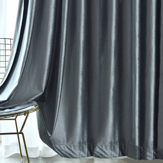 Luxury Metallic Blue Grey Blackout Velvet Curtains 7