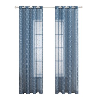 Fancy Trellis Denim Blue Detailed Embroidered Sheer Curtain 3