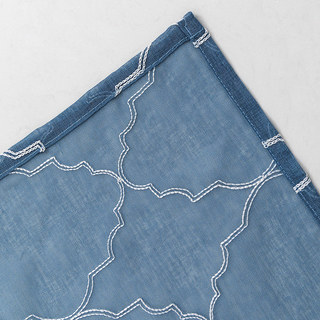 Fancy Trellis Denim Blue Detailed Embroidered Sheer Curtain 4
