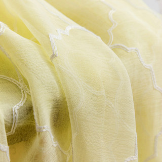 Fancy Trellis Pastel Lemon Yellow Detailed Embroidered Sheer Curtain 3