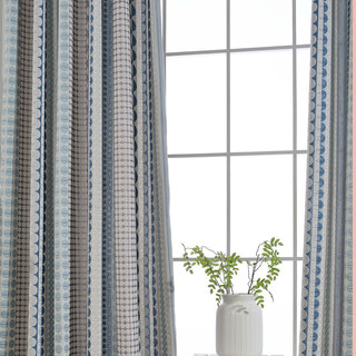 Obsessed with Polka Dots Modern 3D Jacquard Blue & Grey Geometric Patterned Curtain 3