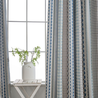 Obsessed with Polka Dots Modern 3D Jacquard Blue & Grey Geometric Patterned Curtain 5