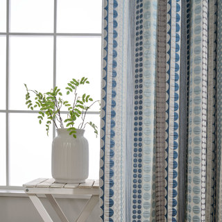 Obsessed with Polka Dots Modern 3D Jacquard Blue & Grey Geometric Patterned Curtain 8