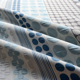 Obsessed with Polka Dots Modern 3D Jacquard Blue & Grey Geometric Patterned Curtain 13