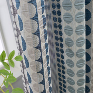 Obsessed with Polka Dots Modern 3D Jacquard Blue & Grey Geometric Patterned Curtain 2