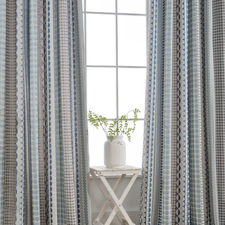 Obsessed with Polka Dots Modern 3D Jacquard Blue & Grey Geometric Patterned Curtain 7