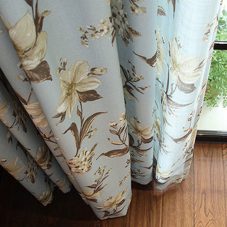 Smell The Gardenia Pastel Blue Floral Curtain
