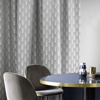 The Roaring Twenties Luxury Art Deco Morandi Grey & Silver Shell Patterned Curtain