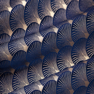The Roaring Twenties Luxury Art Deco Shell Pattern Navy Blue & Gold Geometric Curtain 5