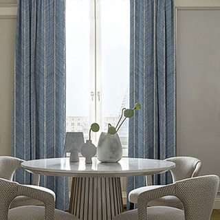 New Look Luxury Art Deco Herringbone Blue Grey & Gold Sparkle Curtain 3
