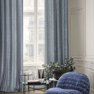 New Look Luxury Art Deco Herringbone Blue Grey Curtain