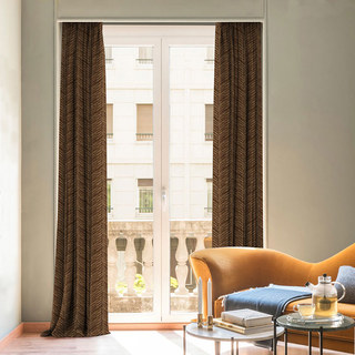 New Look Luxury Art Deco Herringbone Dark Chocolate Brown Gold Sparkle Curtain 3