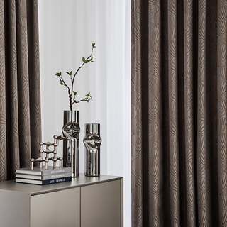 Oriental Fans Luxury Art Deco Jacquard Patterned Brown & Grey Curtain