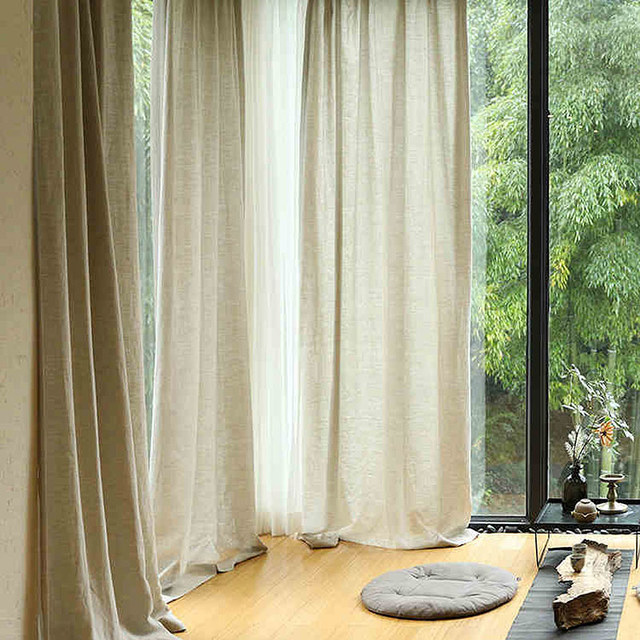 Provencal Style Pure Flax Linen Oatmeal Heavy Semi Sheer Curtain 1