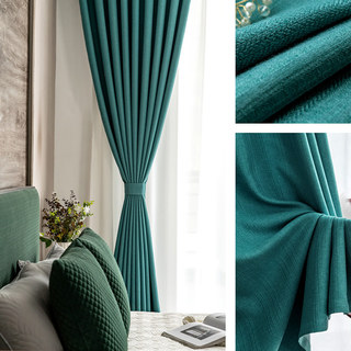 Simple Pleasures Prairie Grain Subtle Textured Striped Teal Blue Blackout Curtains 3