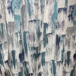 Impressionist Strokes Luxury Jacquard Teal Blue Curtain with Silver Details 5
