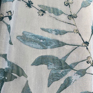 In The Woods Luxury Jacquard Shimmery Teal Leaves Curtain with Gold Details 4