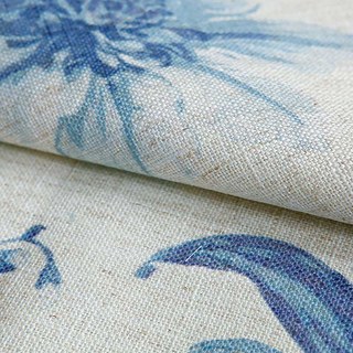 French Iris Porcelain Blue & White Jute Style Floral Curtain 6